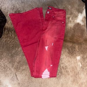 Red distressed flares
